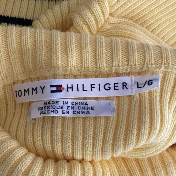 Tommy Hilfiger Sweater Womens Large Yellow Black Striped Ribbed Pullover Cotton - Picture 6 of 8